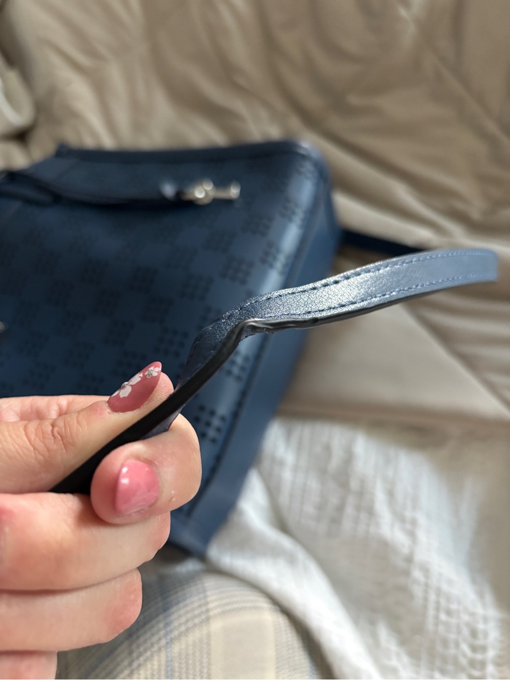 Marc Jacobs Mini Grind Crossbody Tote in Blue Sea Perforated Leather - Picture 9 of 10